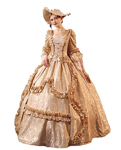 18th Century Women's Rococo Ball Gown Print Long Gothic Victorian Dress Masquerade Theme Dresses(L,Rococo-2)