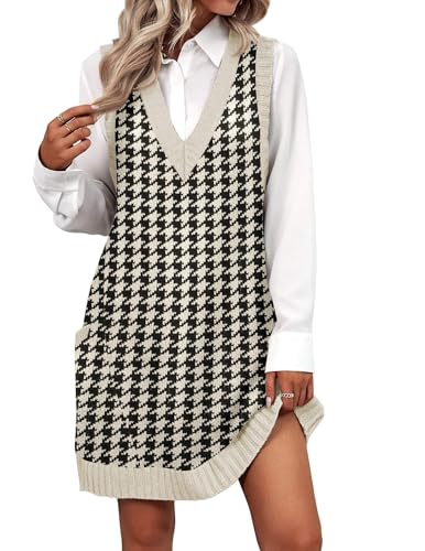 Image of Zeagoo Womens Sweater Vest Dress Pattern Knitted Pullovers Sweaters V Neck Tank Sweater Dress with Pockets