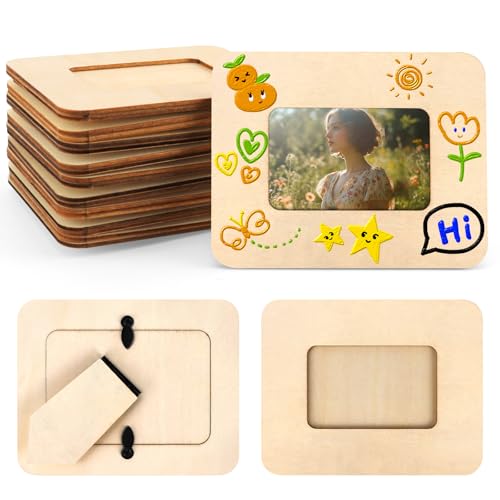 VOKOY 10 Pack Small Wooden Picture Frames for Crafts, 2" x 3" Photos DIY Wood Picture Frame Mini Unfinished Standing Photo Frames Crafts Wood Decorate for Birthday Party Gifts