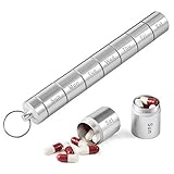 GRÖSSE --- Größe Länge ca. 28 mm, Durchmesser: ca. 24 mm. Gewicht: ungefähr 2,47 Unzen. Sieben unabhängige verstellbare Fächer können 1 bis 7 Tage lang als Organizer verwendet werden. Um die Tabletten trocken und sicher zu halten, stellen Sie bitte sicher, dass jedes Fach vollständig verschlossen ist.
