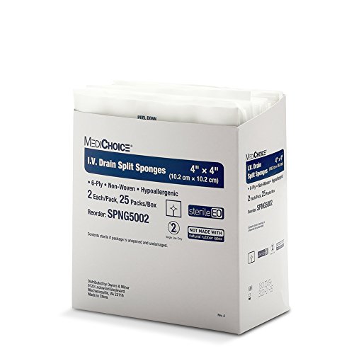 MediChoice IV Drain Split Sponge, No Tejido, Estéril, Hipoalergénico, 4x4 Pulgadas, Blanco, 1314SPNG5002 (Caja de 300) miniatura 1