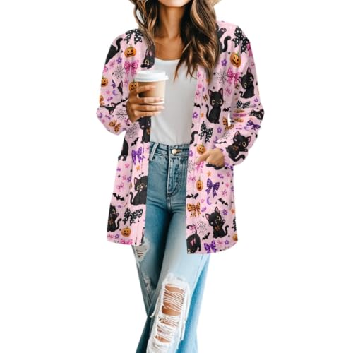 Image of Forchrinse Red Ladybug Cardigan for Women Causal Long Sleeve Open Front Cardigans Sweater Fashion 2024 Fall Coat with Pockets