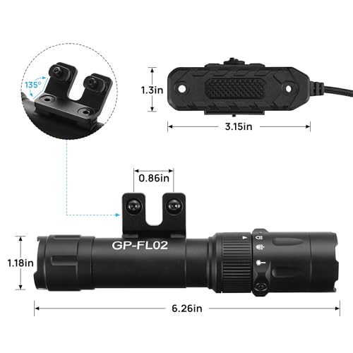 GOPLANT 2500 Lumen Tactical Flashlight, Aluminum Alloy LED Weapon Light for Rifles, MLOK Laser Light for Rail Mount, Rifle Flashlight with Momentary Strobe Function, ar Flashlight with Remote Switch