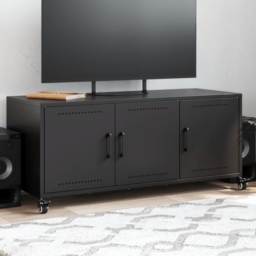 AJJHUUKI Centros de entretenimiento y soportes de TV - Mueble de TV negro 100,5 x 39 x 43,5 cm, acero