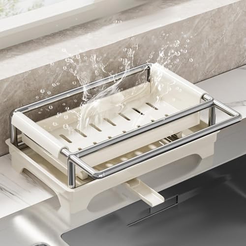 Image of Sponge Holder for Kitchen Sink Home Decor Space Saving with Quick Drain Tray Beige