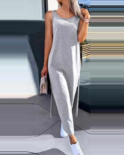 Image of Women's Summer Tank Dress Casual Sleeveless Side Split Maxi Dresses