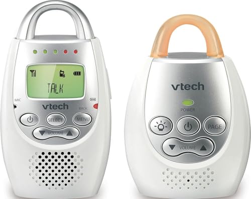 Image of VTech Communications DM221 Audio Baby Monitor with up to 1,000 ft of Range, Vibrating Sound-Alert, Talk Back Intercom & Night Light Loop, White/Silver