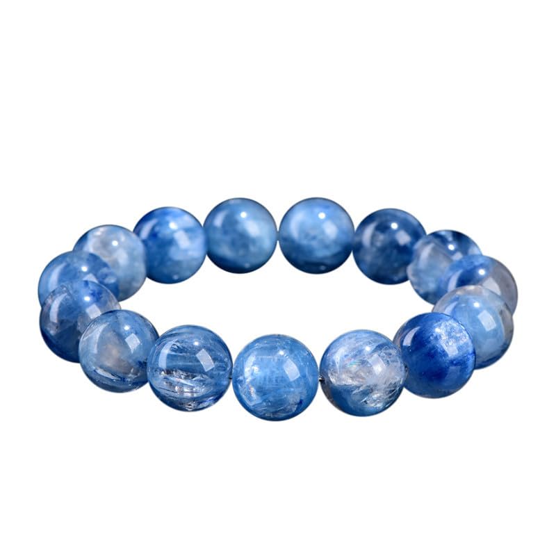 Pulsera de Cuentas Redondas de Cristal de cianita Azul-Verde Natural – Patrón de Flores flotantes, Pulsera elástica de cianita simbiótica de Mina Antigua,16~16.8mm