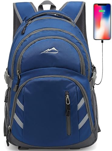 ProEtrade Backpack Bookbag for College Laptop Travel Fit Laptop Up to 15.6 inch with USB Charging Port Multi Compartment Anti theft Gift for Women Men (Blue)