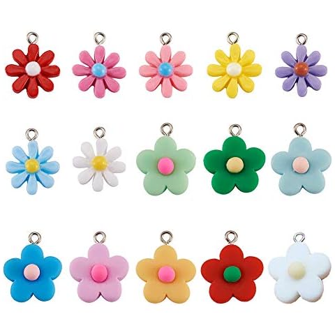 Cheriswelry 30pcs Daisy Flower Resin Pendants for DIY Jewellery Earring Making Hole:1.8-2mm Cover