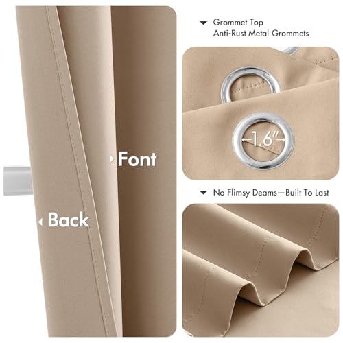 Image of MIULEE Blackout Curtains for Bedroom Living Room 2 Panels, Thermal Insulated Room Darkening Drapes Grommet Noise Reducing Light Blocking Window Treatments 68 Inches Long 55x68 Inch Beige
