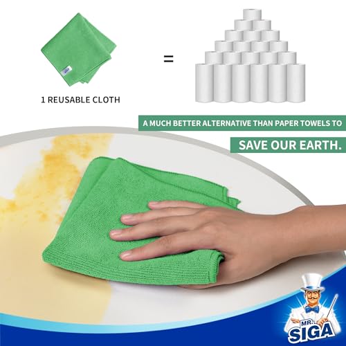 MR.SIGA Paños de Limpieza de Microfibra, Toallas de Microfibra Multiusos, Paños de Limpieza Sin Manchas, Paquete de 12, Verde, Tamaño 32 x 32 cm(12.6 x 12.6 Inch) - imagen 4