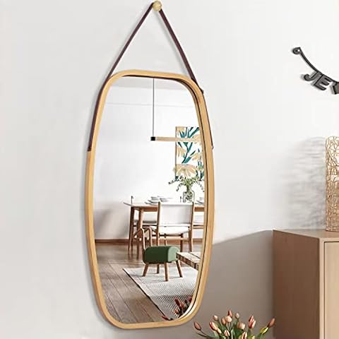 AAZZKANG Hanging Mirror Large 77 x 44 cm Rustic Mirrors for Wall Rectangle Bamboo Wood Mirror for Bedroom Living Room Bathroom Entryway Cover