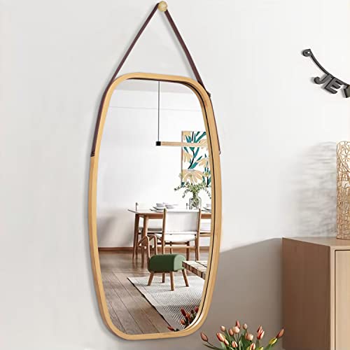 Aazzkang Hanging Mirror Large 30"X17" Rustic Wall Mirror Rectangle Bamboo Wood Mirror For Bedroom Living Room Bathroom Entryway #TOP15