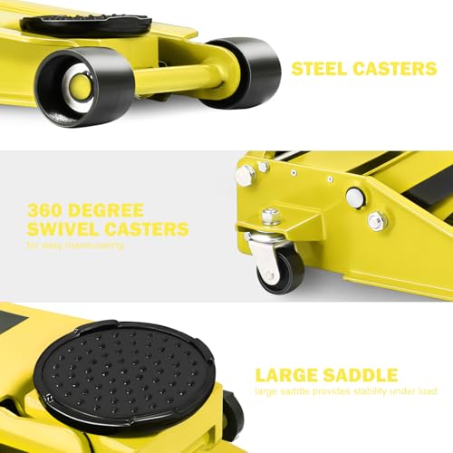 Image of PM PERFORMOTOR Low Profile Hydraulic Trolley Service /Floor Jack, 3 Ton (6000 lbs) Capacity, Lifting Range 3 inch-20 inch,Yellow,PM-TOL-FJ30-YL