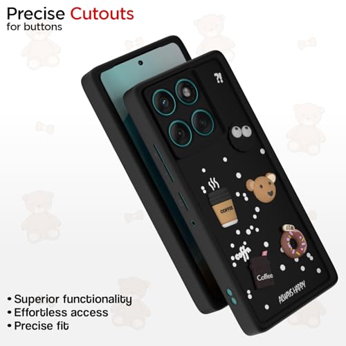 Image of Pikkme Back Cover for Motorola Moto Edge 60 5G / Motorola Moto Edge 60 Fusion 5G | Cute Fun Cartoon 3D Bear Silicone Full Body Protection Bumper Case (Black)