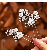 Flayem Hochzeit Haarnadeln Brautschmuck Blume Silber Strass Braut Perle Haarnadel Haarschmuck für...