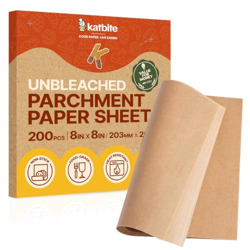 Katbite 8x8 Inch Parchment Paper Sheets 200 PCS, Unbleached and Nonstick