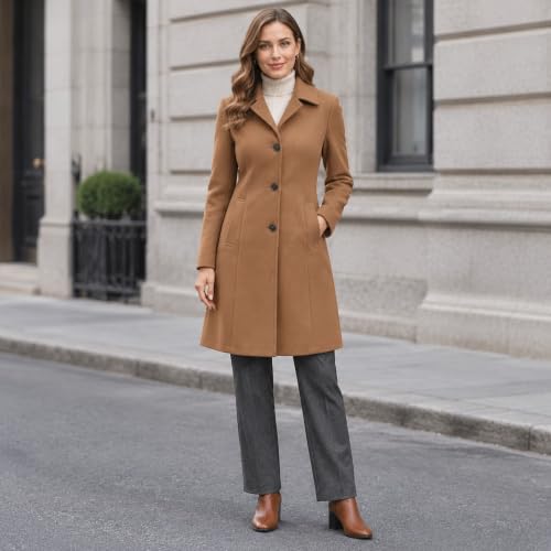 FPMLUXLL Womens Pea Coat Long Sleeve Single Breasted Warm Winter Jacket - image 2