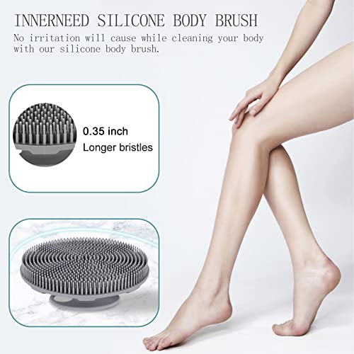 Innerneed Food-Grade Soft Silicone Body Scrubber Shower Brush Handheld Cleansing Skin Brush, Gentle Exfoliating And Lather Well (Black+Gray) #TOP2