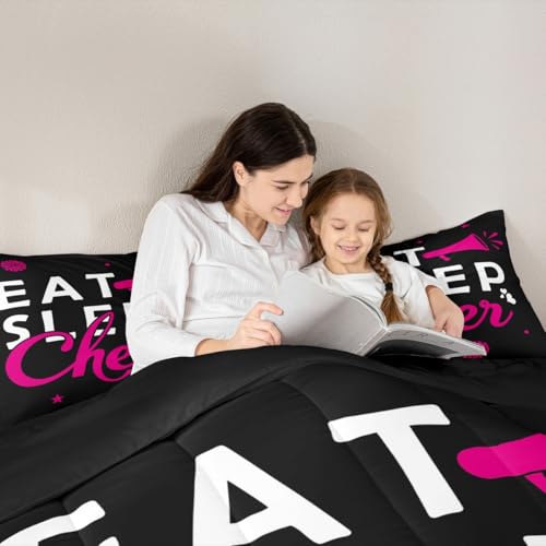 Image of Feelyou Girls Cheerleading Comforter Set Toddler Size for Girls Boys Eat Sleep Cheer Comforter Gymnastics Dancing Lovers Bedding Set Cheer Team Pink Duvet Set Quilt 2Pcs