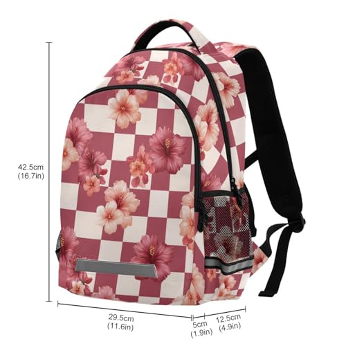 ALAZA Hibiscus Flowers Plaid Geometric Backpack Bookbag Laptop Notebook Bag Casual Travel Trip Daypack for Women Men3