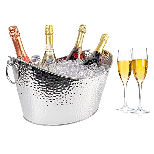 Frcctre 3 Gallon/12L Stainless Steel Beverage Tub, Large Galvanized Ice Bucket with Handles, Hammered Metal Drink Bucket Drink Chiller Champagne Buckets for Parties Weddings by Frcctre - Used condition - Image 5