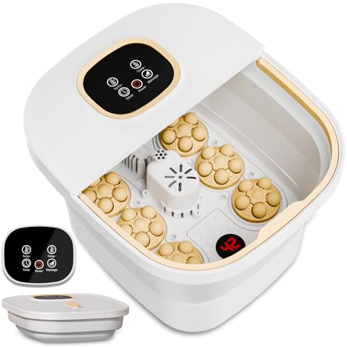 Collapsible Foot Spa with Heat Remote Temperature Control and Bubble Foot Bath Tub with 6 Massage Rollers Timer Multiple Level Heating Electric Pedicure Foot Spa Machine for Feet Care