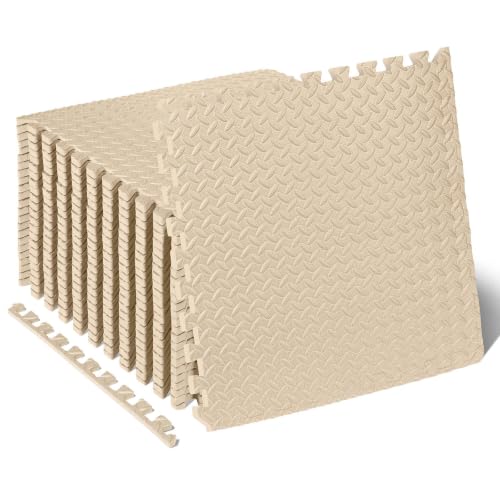 Image of ProsourceFit Exercise Puzzle Mat 1 /2-inch, EVA Interlocking Foam Floor Tiles for Home Gym, Workout Equipment, Kids Play Areas, Beige, 96 Sq Ft - 24 Tiles