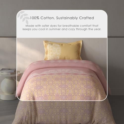 Image of Spaces Fiora Ornate Single Bedsheet with 1 Pillow Covers | 100% Cotton Bed Sheet | Percale Bedding Set | Super Soft & Breathable Bedsheet | Blush | 152 x 228 Cm