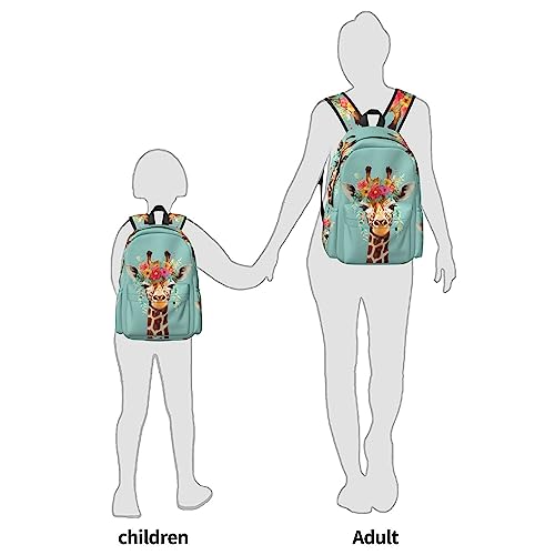 16 inch backpack Giraffe with Floral Headpiece Laptop Backpack Full Print School Bookbag Shoulder Bag for Travel Daypack3