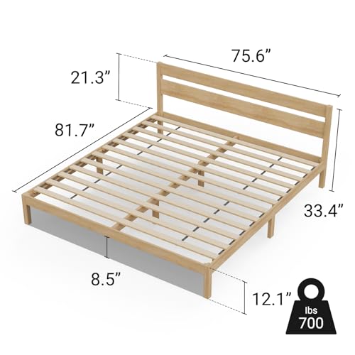 Image of LIFEMENT King Bed Frame with Headboard Classic Wood Platform, Noise Free, Under Bed Storage, No Box Spring Needed, Easy Assembly, Natural