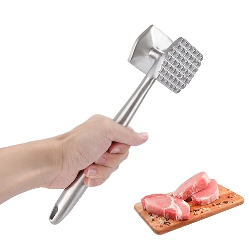 YOUNTHYE Fleischklopfer 26 cm Fleischklopfer Edelstahl, Doppelseitiger Schnitzelklopfer, Starker Haltbarer Fleischhammer für Steak, Hähnchen, Rind, Schwein, Schnitzel, Koteletts