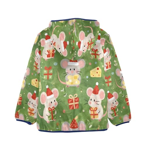 Christmas Mice with Cheese Toddler Fleece Jacket Girl Boys Hooded Fleece Jacket Coat Warm Outwear Zip-up 3-10T2