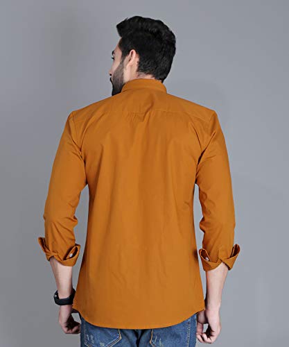 Image of Fifth Anfold Men's Pure Cotton Solid Color Mandarin Collar Full Sleeve Casual Wear Shirt, Office Wear for Men
