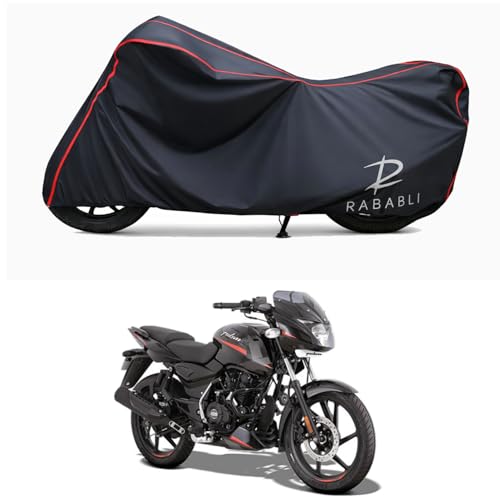 Image of Waterproof Bike Body Cover Compatible for | Bajaj Pulsar 125 | Taffeta Fabric, Red Piping Design, Bottom Elastic Fit | Dustproof, Sun UV & Rain Protection for All Bikes