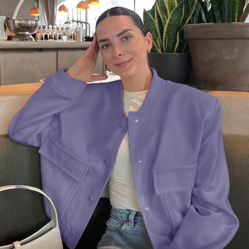 Zando Bomber Jacket Women 2026 - Short Cropped Jacket Women Button Down Long Sleeve Casual Varsity Jackets with Pockets