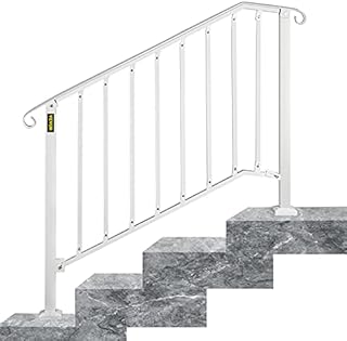 BuoQua Stair Handrail Picket #2 Fits 2 or 3 Steps Handrail Powder Coating Matte Black Stair Rail Wrought Iron Railing with Installation Kit Hand Rails for Outdoor Steps