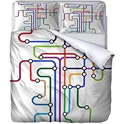 Rutes Hogar Edredones Juego De Ropa De Cama 3 Piezas 135X200Cm Muy Suave Microfibra Impresión De Hoja De Ruta Abstracta 3D Moderno Fundas Edredón para Infantil con 1 Funda Nórdica Y 2 Fundas De Almohada