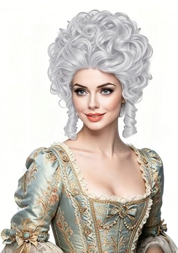 Rugelyss Vintage Short White Silver Curly Beehive Wig Updo Wigs for Women fits Halloween Party or Costume Wig Halloween Cosplay
