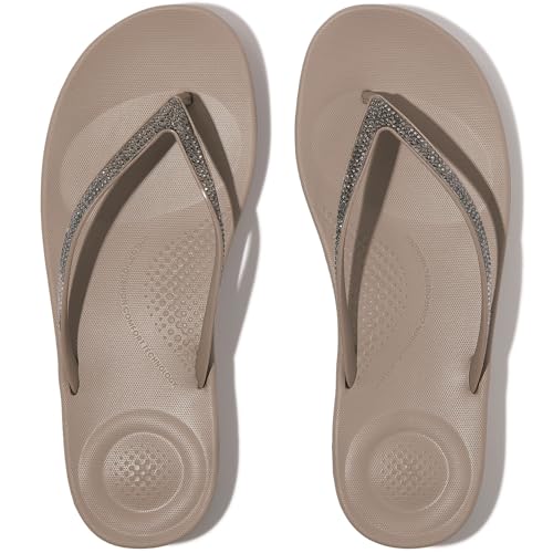 Image of FitFlop Womens iQushion Sparkle Ergonomic Flip Flops for Walking, Lightweight Waterproof Cushioned Thong Sandals for Women with Non Slip Bottom and Arch Support | Lightweight Waterproof Walking Sandals w /Cushioned Comfort & Arch Support