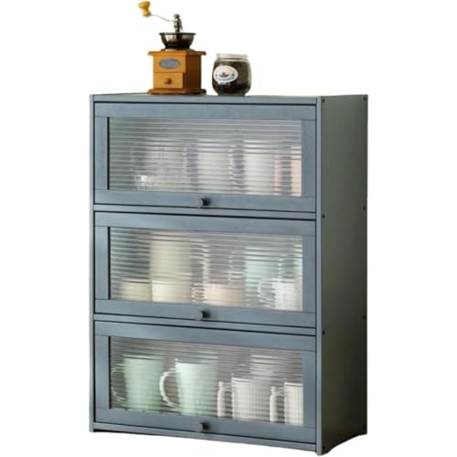 RoBeKaU 食器棚 ミニ 卓上 台所収納 ラック 竹製 大容量 安定 防塵 防湿 便利 組み立て式 おしゃれ ボウル 箸 カップ カトラリー 家庭 (42*25*70cm,グレー)