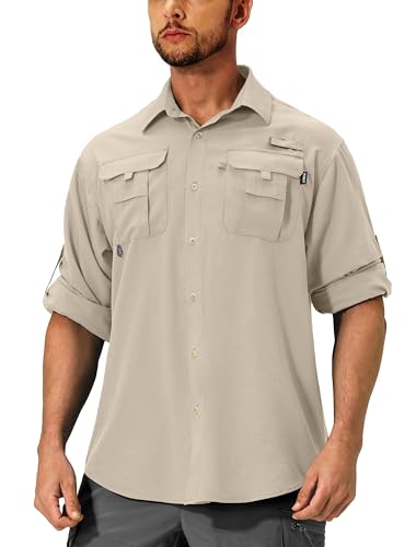 HUGUT Men's UPF 50+ Lightweight Fishing Shirt Long Sleeve with Pockets