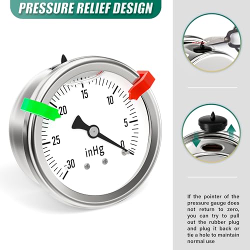 Image of -30-0PSI Stainless Steel Liquid Filled Pressure Gauge, 2.5 inch Single Scale Face Dial, 1 /4 inch NPT Back Mount, for Tube, Water Pump, Gas, Liquid, Pressure Test (with Range Mark Pointer)