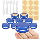 Petit pot cosmétique – Ensemble complet et pratique: Ce lot inclut 10 petits 25ml Bleu pots en aluminium (D49mm x H18mm), accompagnés de 10 étiquettes et 5 spatules. Parfait pour créer vos propres baumes à lèvres, crèmes ou parfums solides. Chaque pot cosmétique vide est idéal pour un usage quotidien ou professionnel