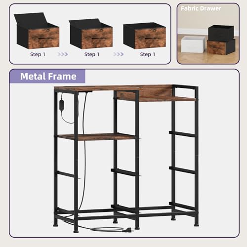 Somdot Nightstand for Bedroom with Charging Station and LED Light, Wide 5 Drawers Dresser with Fabric Bins and Open Shelf for Bedroom Kids Closet Dorm Guest Room, Wood Grain Print by Somdot - Image 6