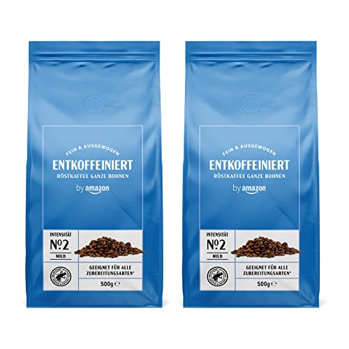 by Amazon Entkoffeinierte Kaffeebohnen Decaffeinato, Leichte Röstung, 1 kg (2 Packungen mit 500g)...