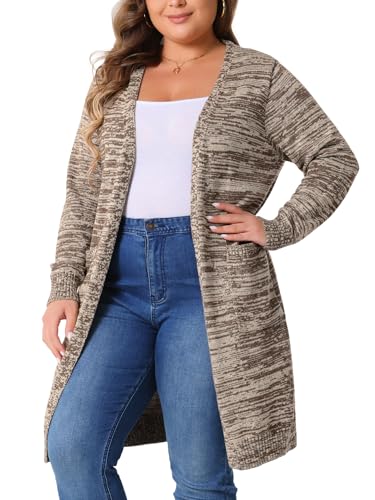 Image of Agnes Orinda Plus Size Sweater Cardigan for Women Contrast Color Open Front Long Sleeve with Pockets Cardigans Sweater Coat