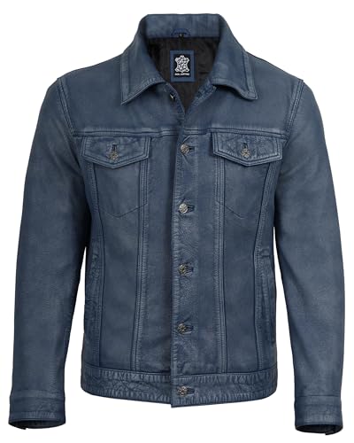 Image of fjackets Real Lambskin Vintage Trucker Leather Jacket Men - Shirt Collar Style Leather Jackets For Mens