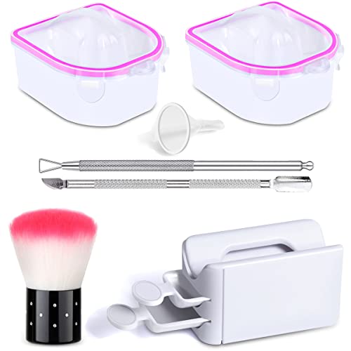 Dip Powder Recovery Tray System, Nail Sap Tool, Nail Soak Bowl, Portable French Nail Organizer with Triangular Cuticle Pusher and Nail Powder Box